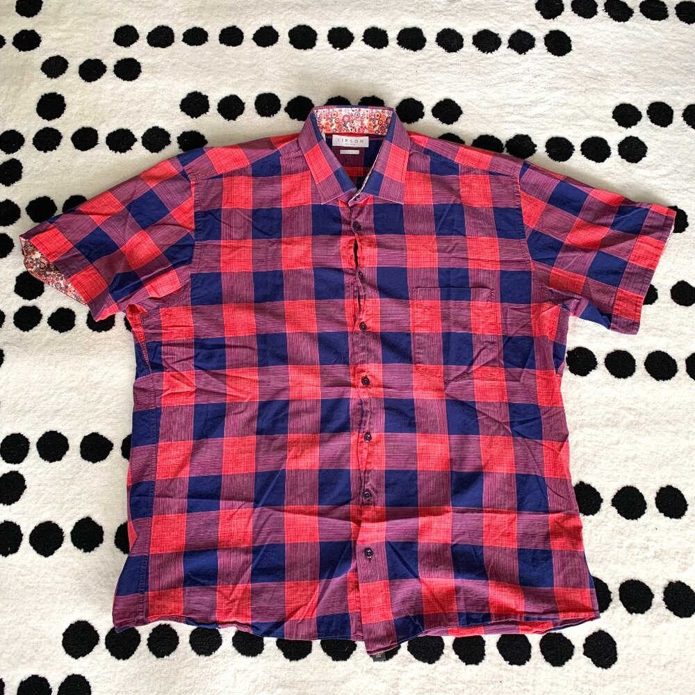 Lipson Classic Floral Flip Cuff Check Print Casual Shirt